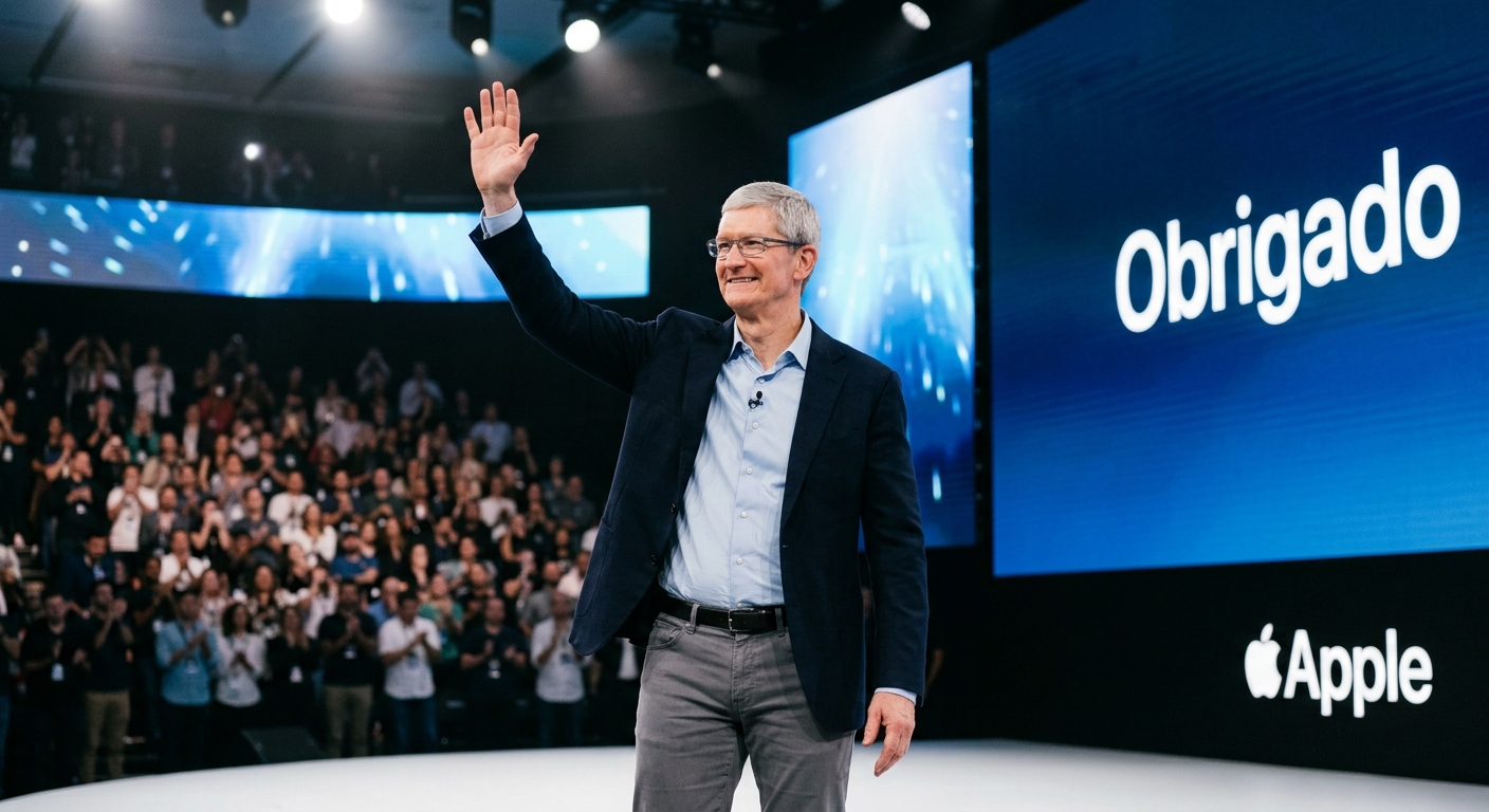 Tim cook no palco acenando para o público